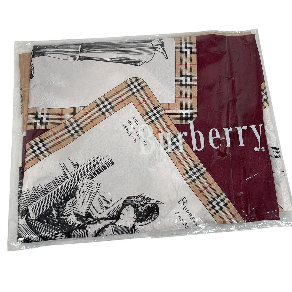 Vintage Burberry Costumes Print Silk Scarf