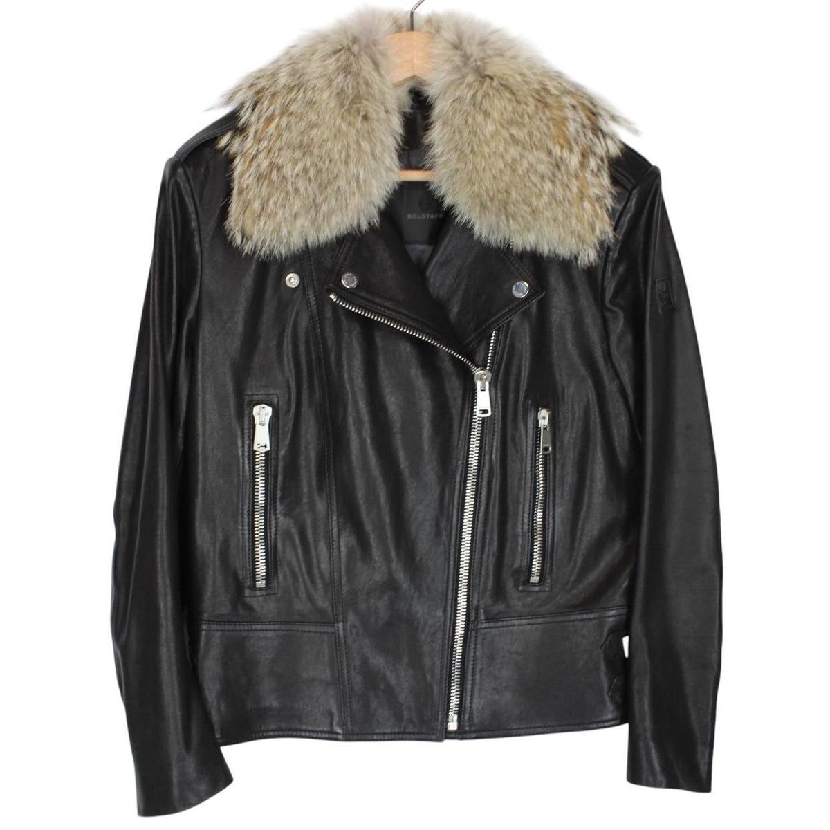 Belstaff Leather Coyote Fur Collar Biker Jacket Medium