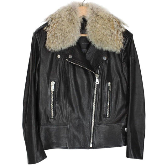 Belstaff Leather Coyote Fur Collar Biker Jacket Medium