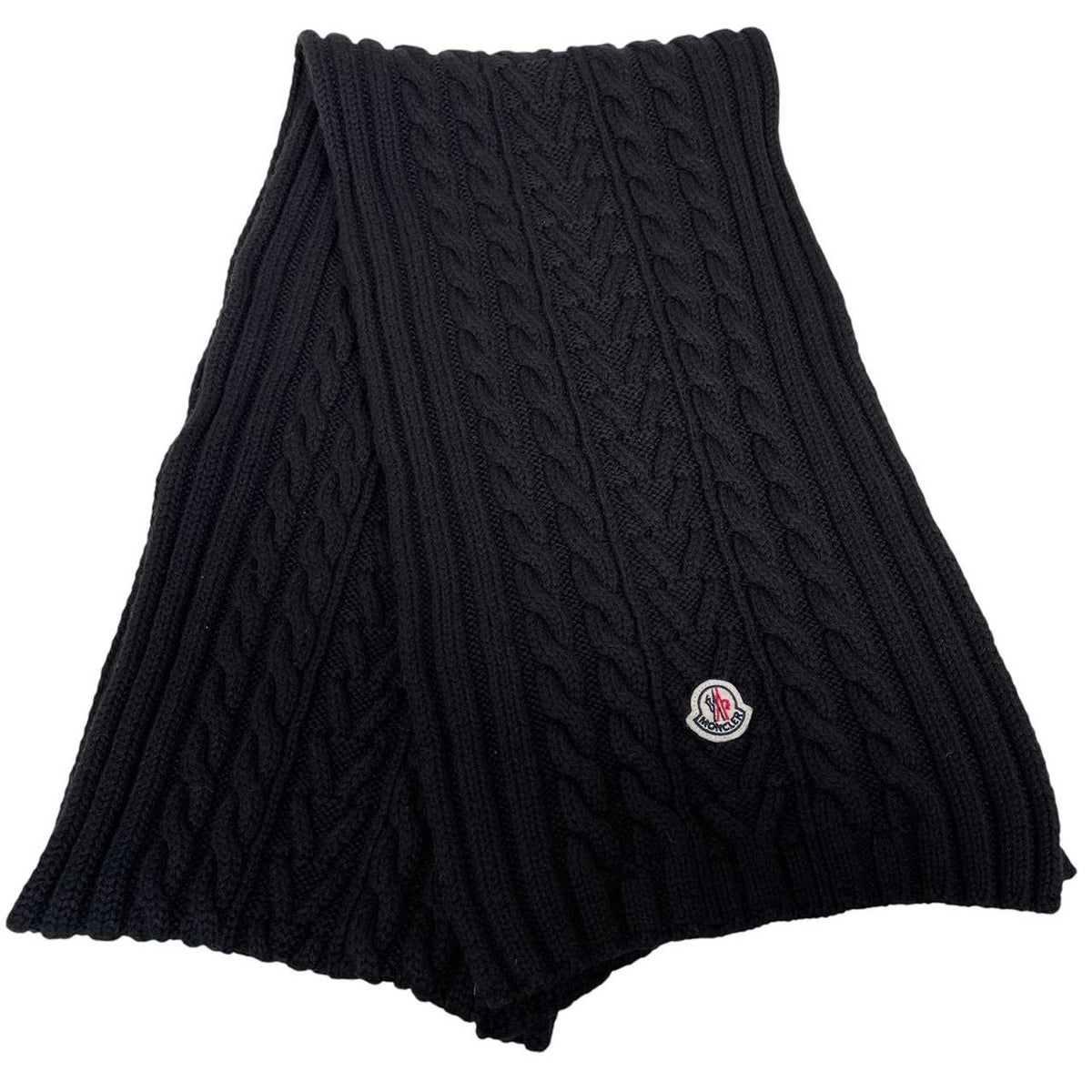Moncler Virgin Wool Cable Knit Logo Scarf