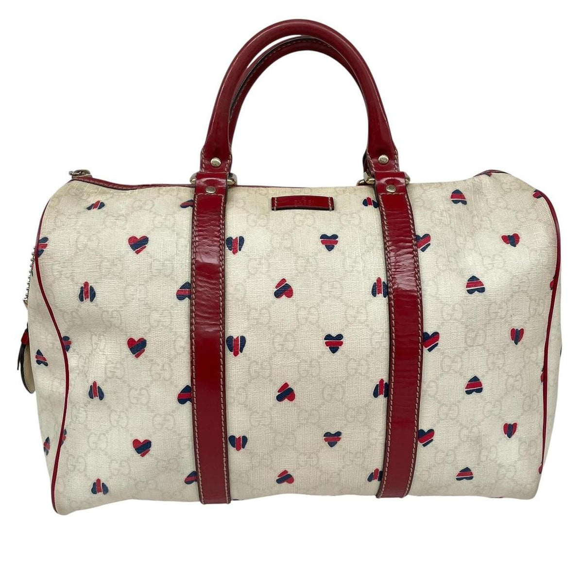 Pre-Loved Gucci Monogram Heart Print Boston Bag