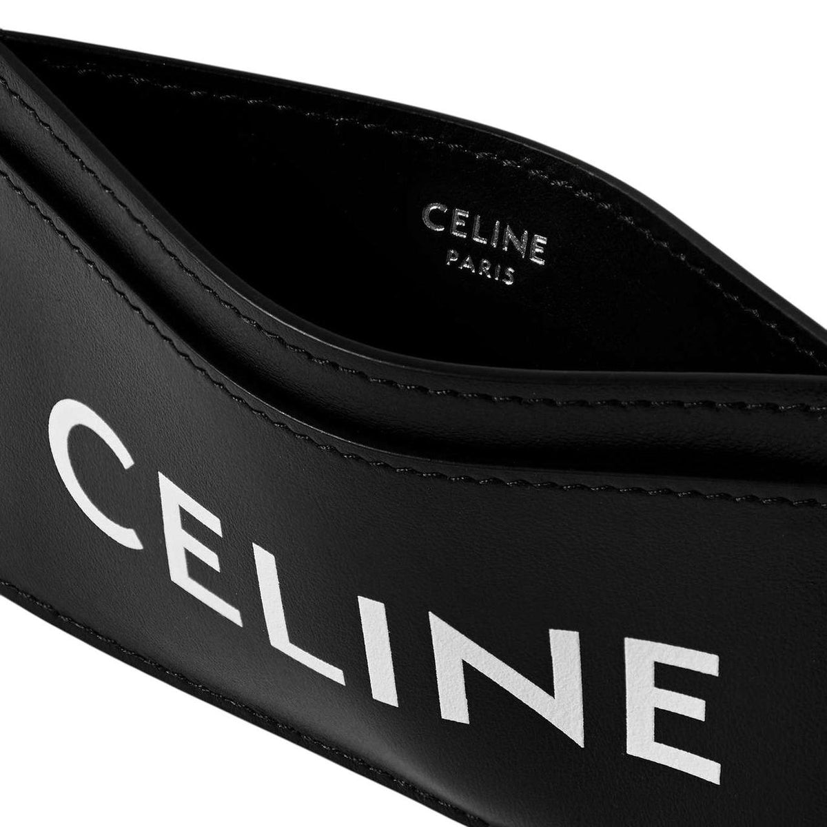 Celine Logo Print Leather Card Holder
