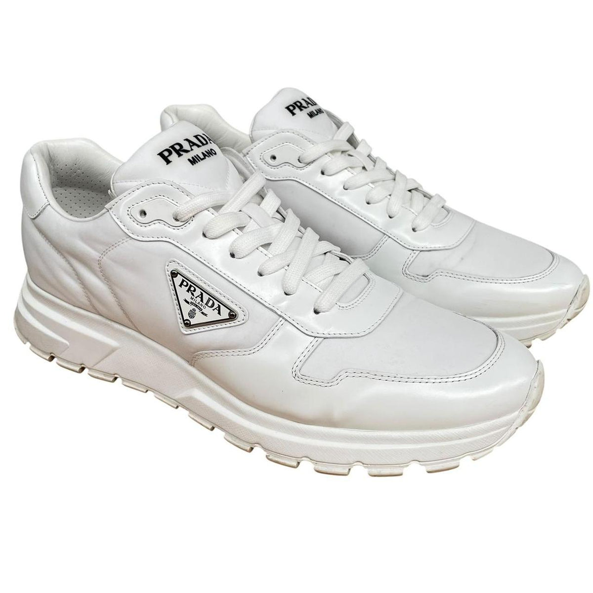 Prada Prax 01 Re-Nylon and Leather Trainers UK 12