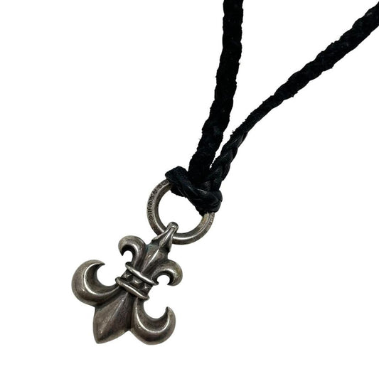 Vintage 1998 Chrome Hearts 925 Sterling Silver Fleur De Lis Pendant with Leather Cord