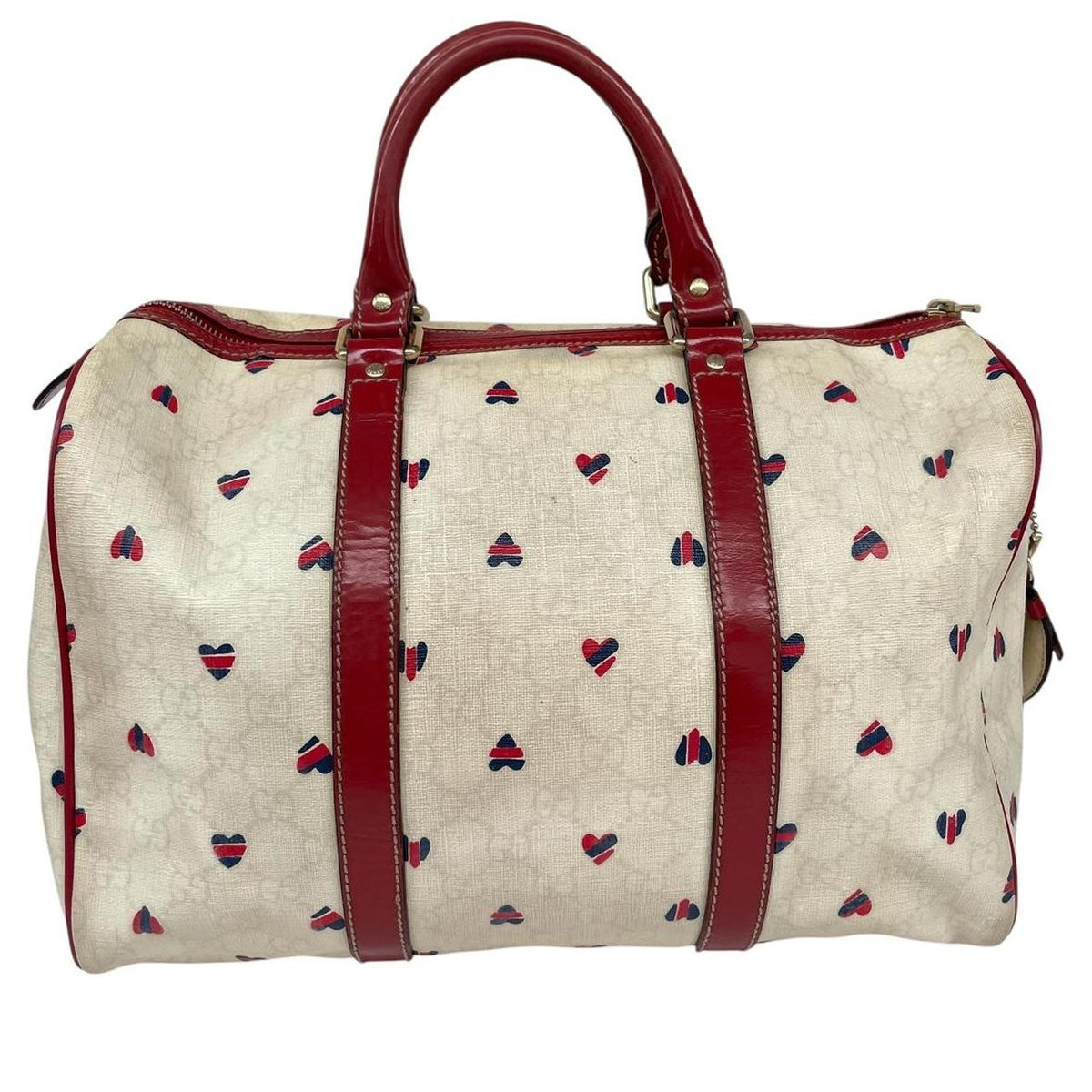 Pre-Loved Gucci Monogram Heart Print Boston Bag