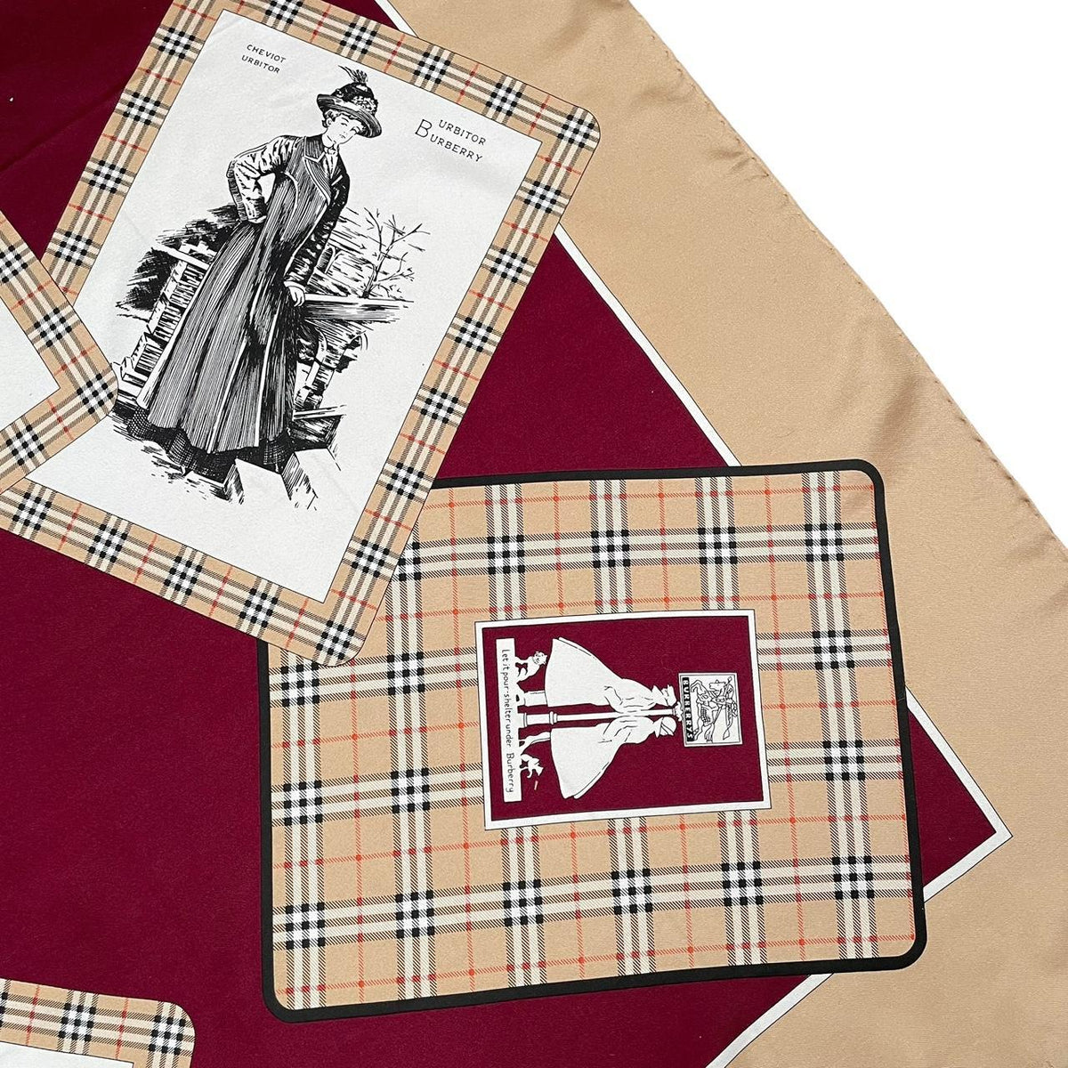 Vintage Burberry Costumes Print Silk Scarf