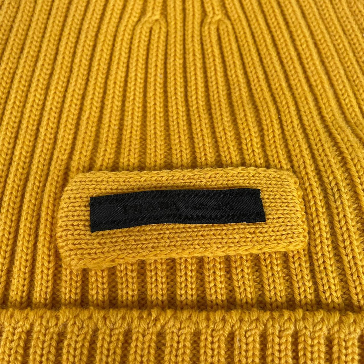 Prada Ribbed Virgin Wool Beanie Hat Medium