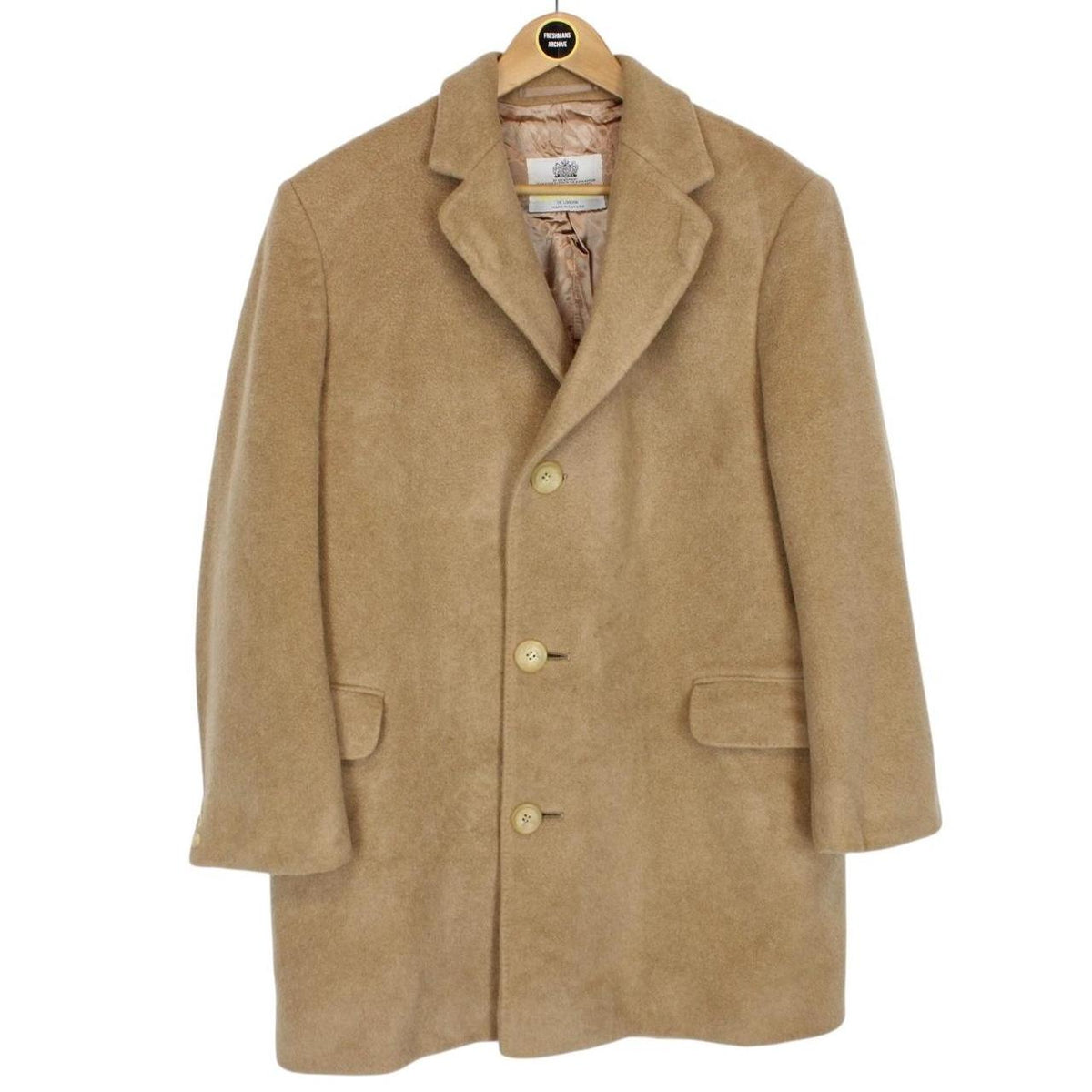 Vintage 80s Aquascutum Tan Brown Cashmere Wool Blend Coat Large