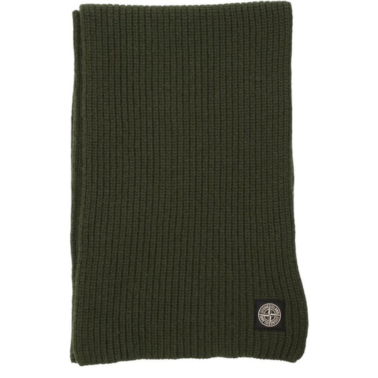 Stone Island Ribbed Wool Patch Logo Scarf