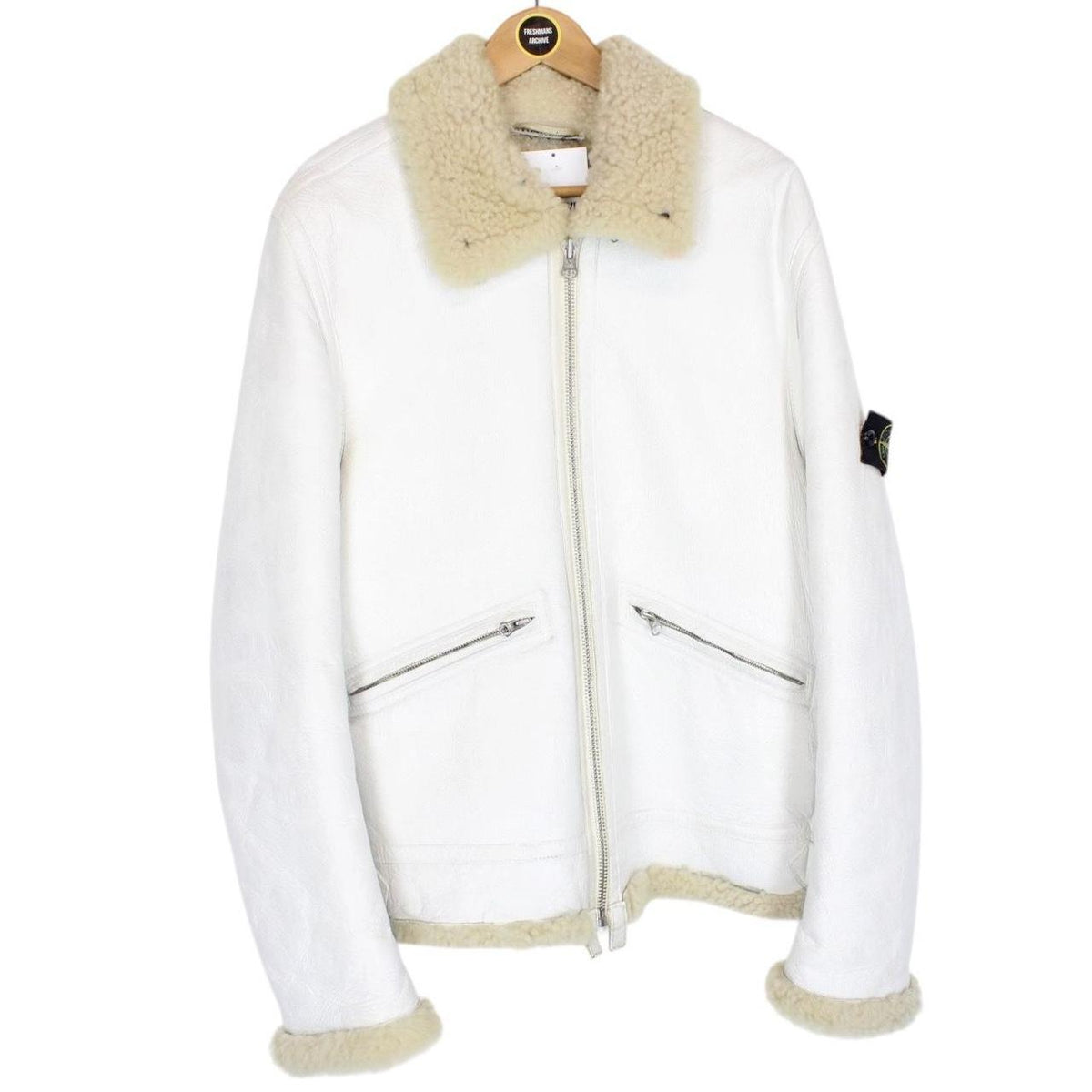 Vintage Stone Island AW 2006 Shearling Sheepskin Hand-Painted Leather Jacket Large