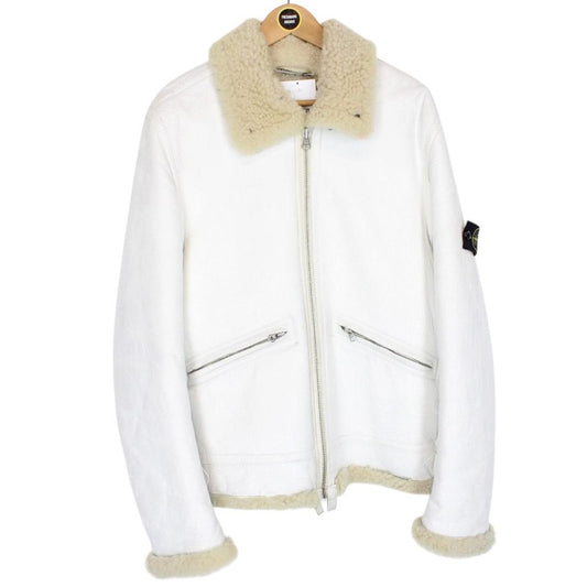 Vintage Stone Island AW 2006 Shearling Sheepskin Hand-Painted Leather Jacket Large