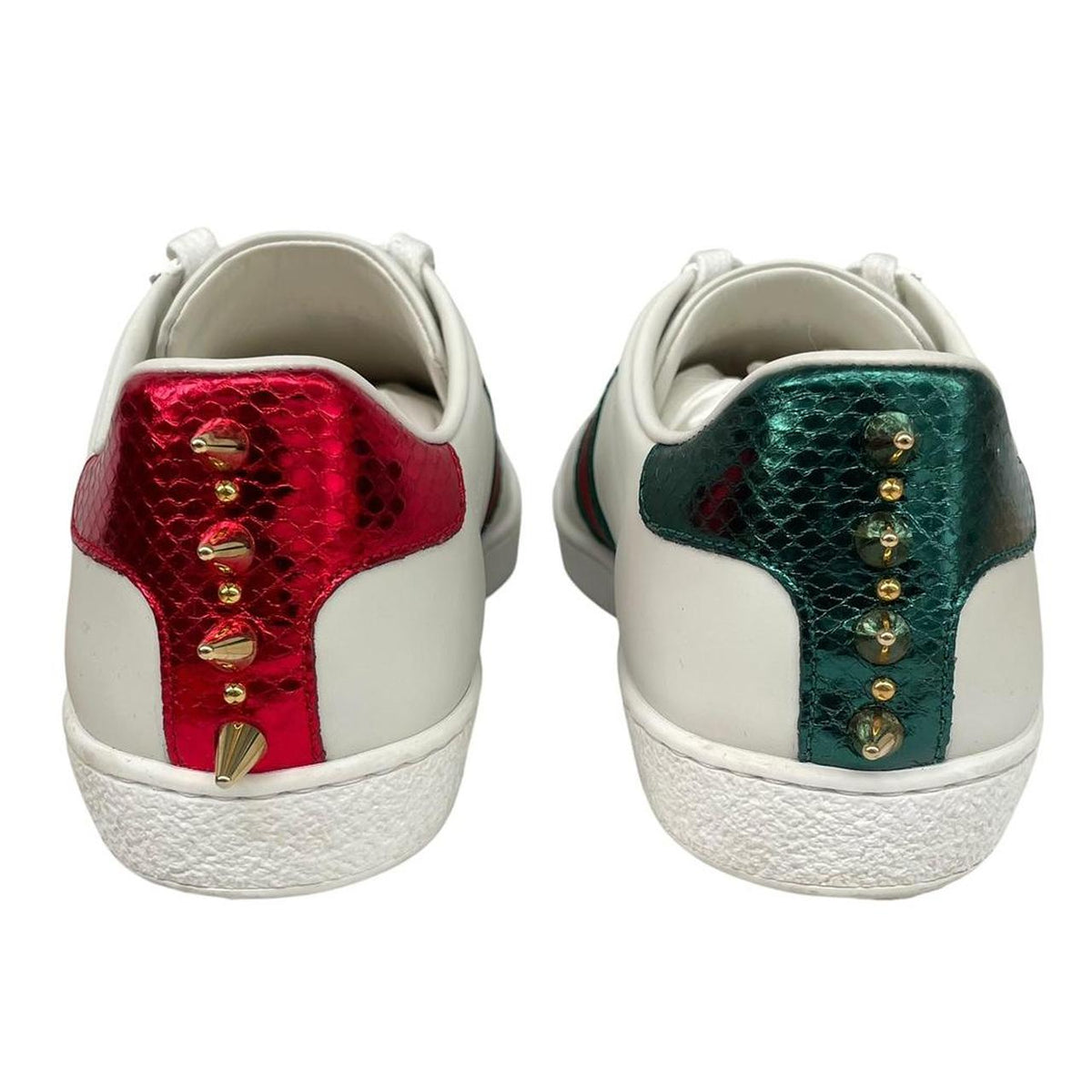 Gucci Ace Leather Pearl Studded Trainers UK 3