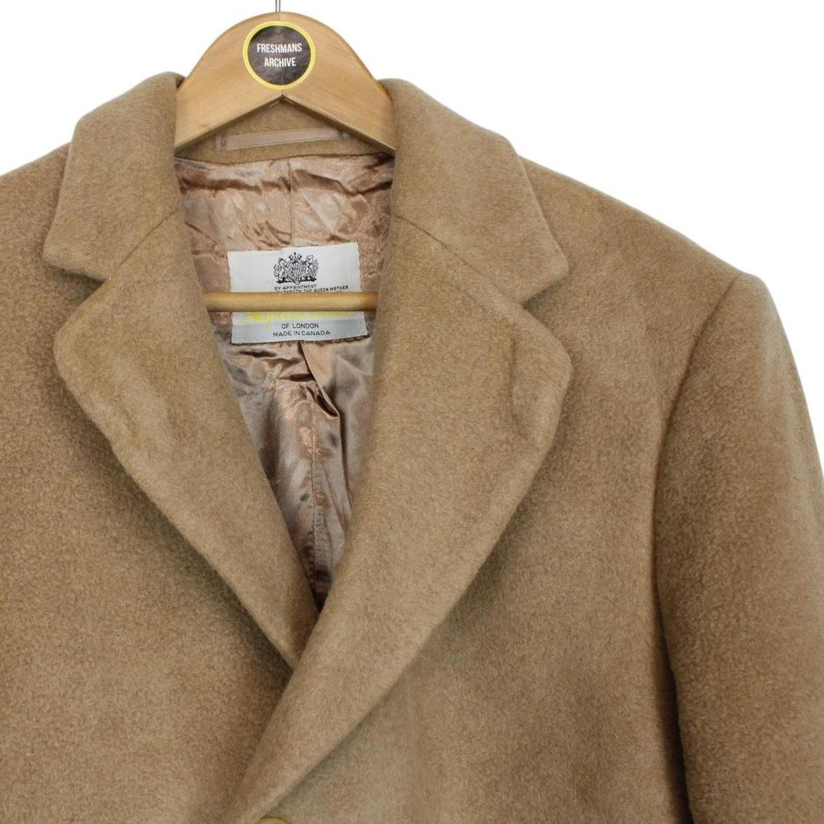 Vintage 80s Aquascutum Tan Brown Cashmere Wool Blend Coat Large