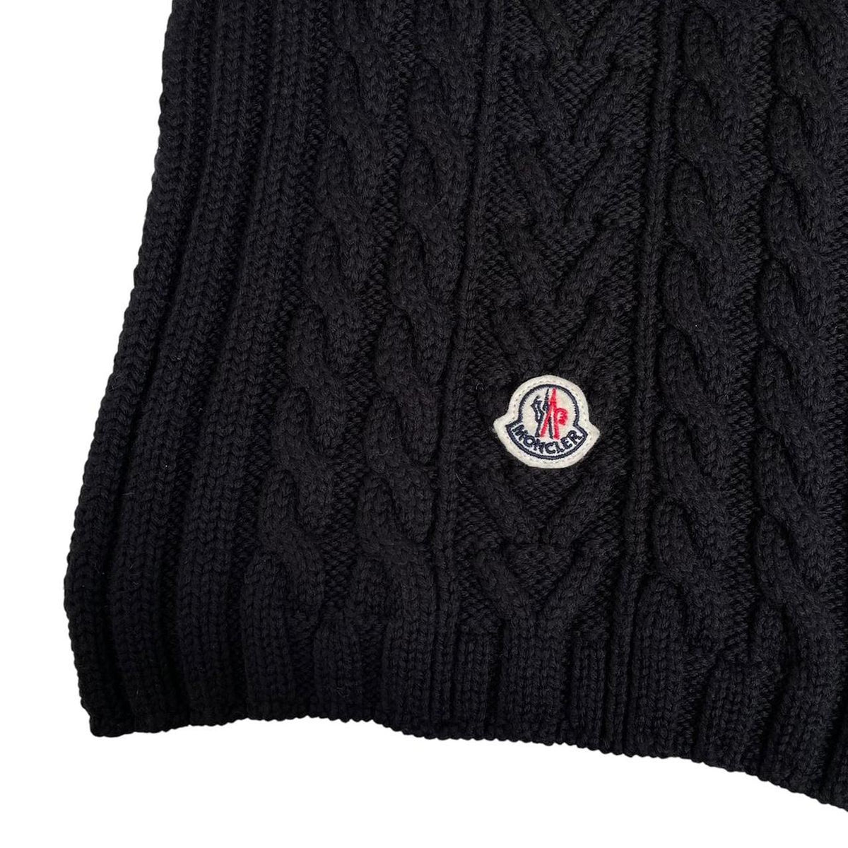 Moncler Virgin Wool Cable Knit Logo Scarf