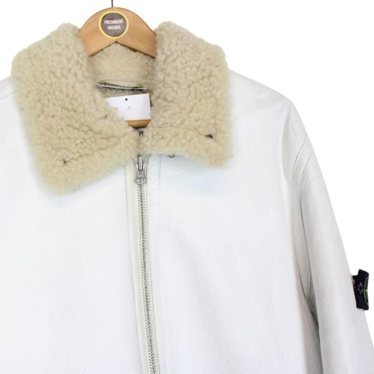 Vintage Stone Island AW 2006 Shearling Sheepskin Hand-Painted Leather Jacket Large