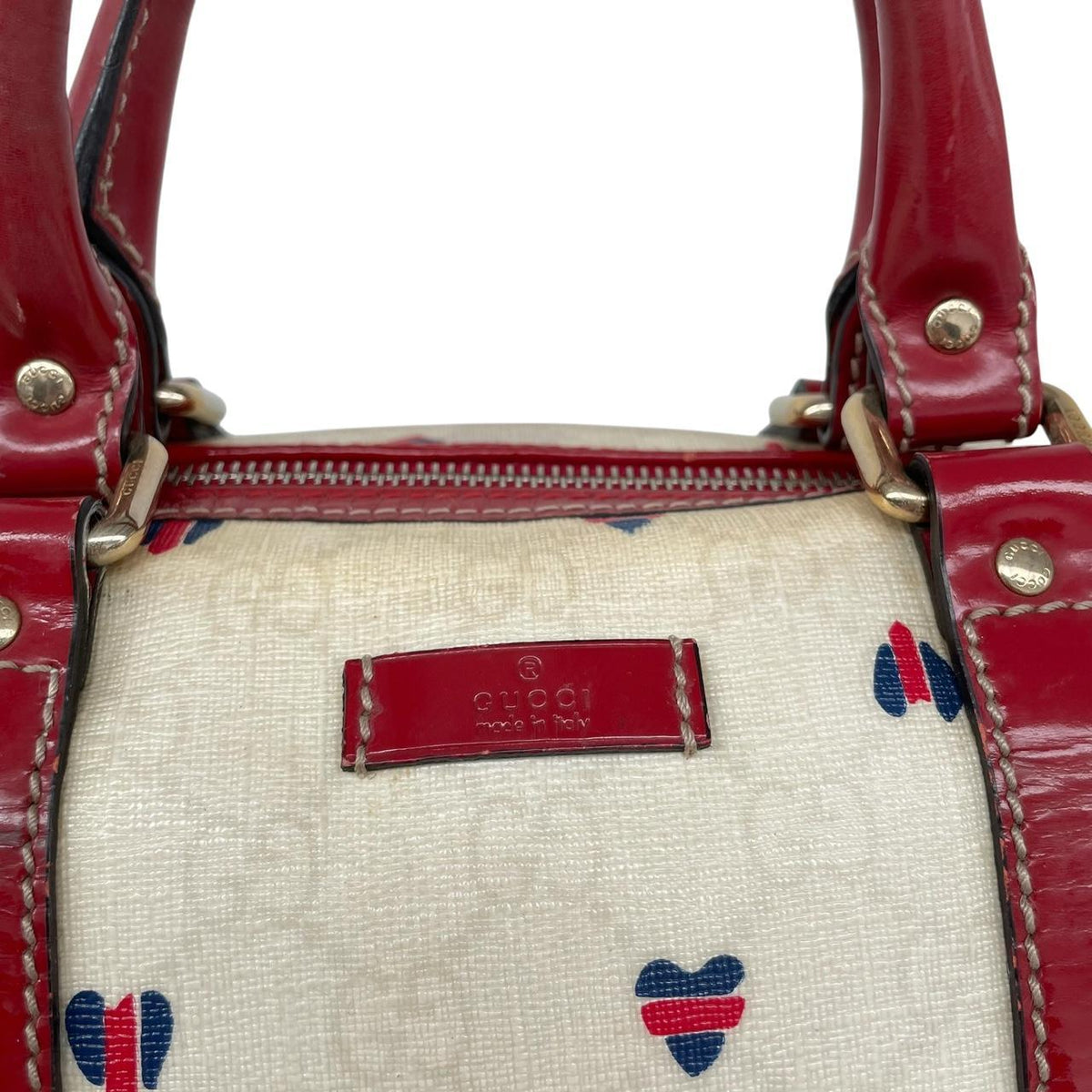 Pre-Loved Gucci Monogram Heart Print Boston Bag