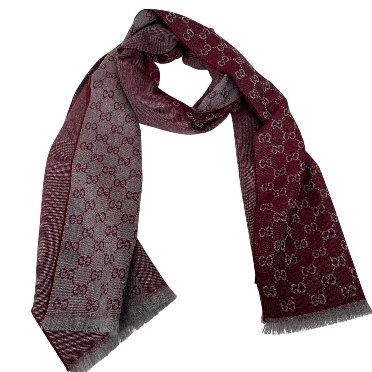 Gucci Half GG Monogram Frayed Wool Scarf