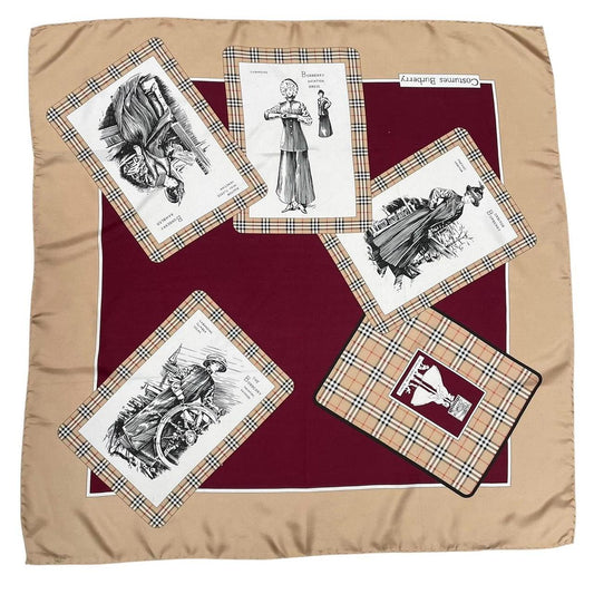 Vintage Burberry Costumes Print Silk Scarf