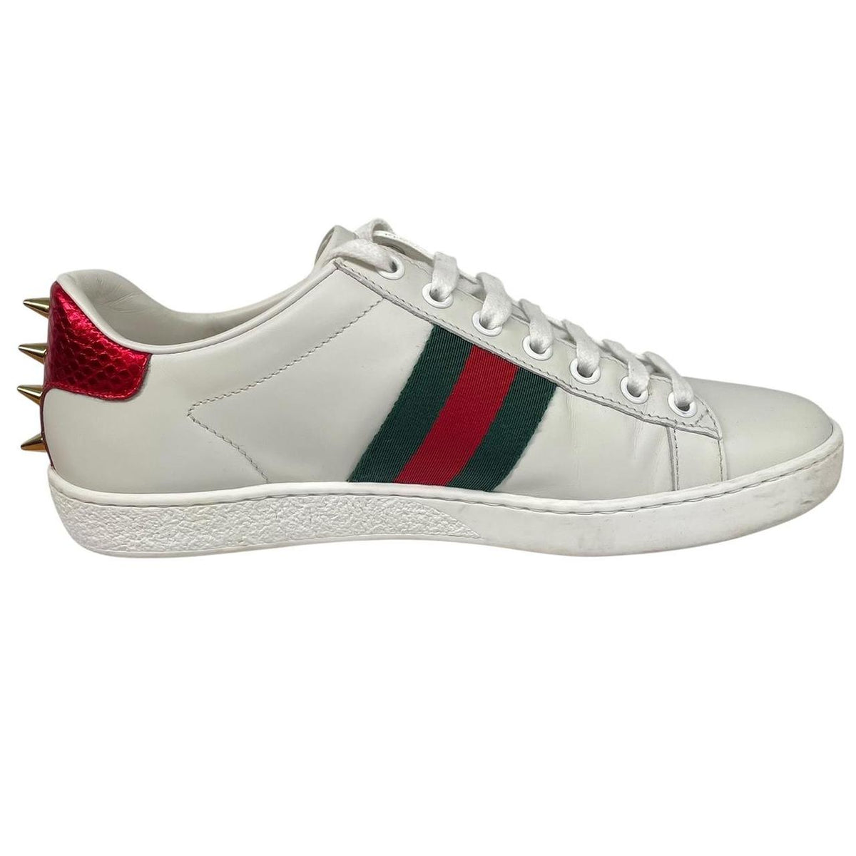 Gucci Ace Leather Pearl Studded Trainers UK 3