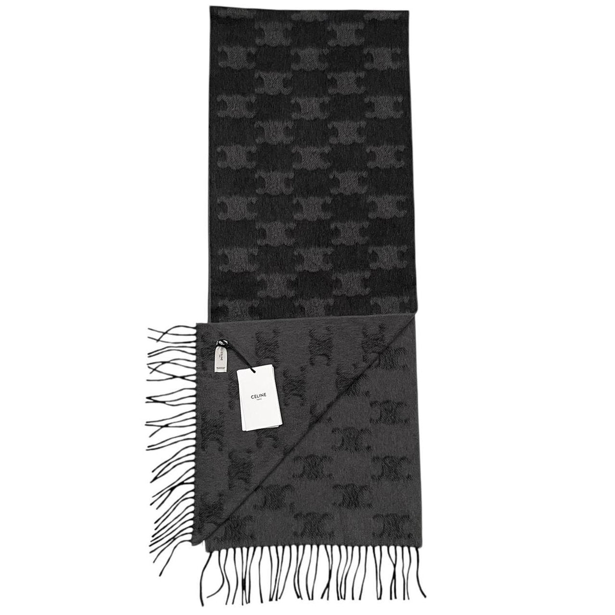 Celine Triomphe Fringed Monogram Cashmere Wool Scarf