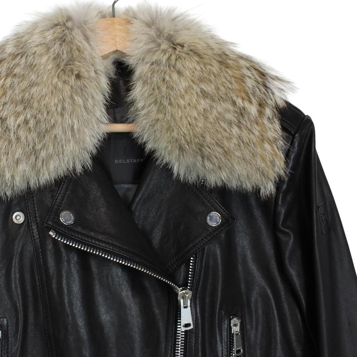 Belstaff Leather Coyote Fur Collar Biker Jacket Medium