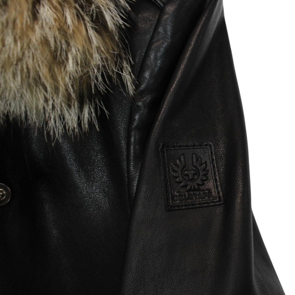 Belstaff Leather Coyote Fur Collar Biker Jacket Medium