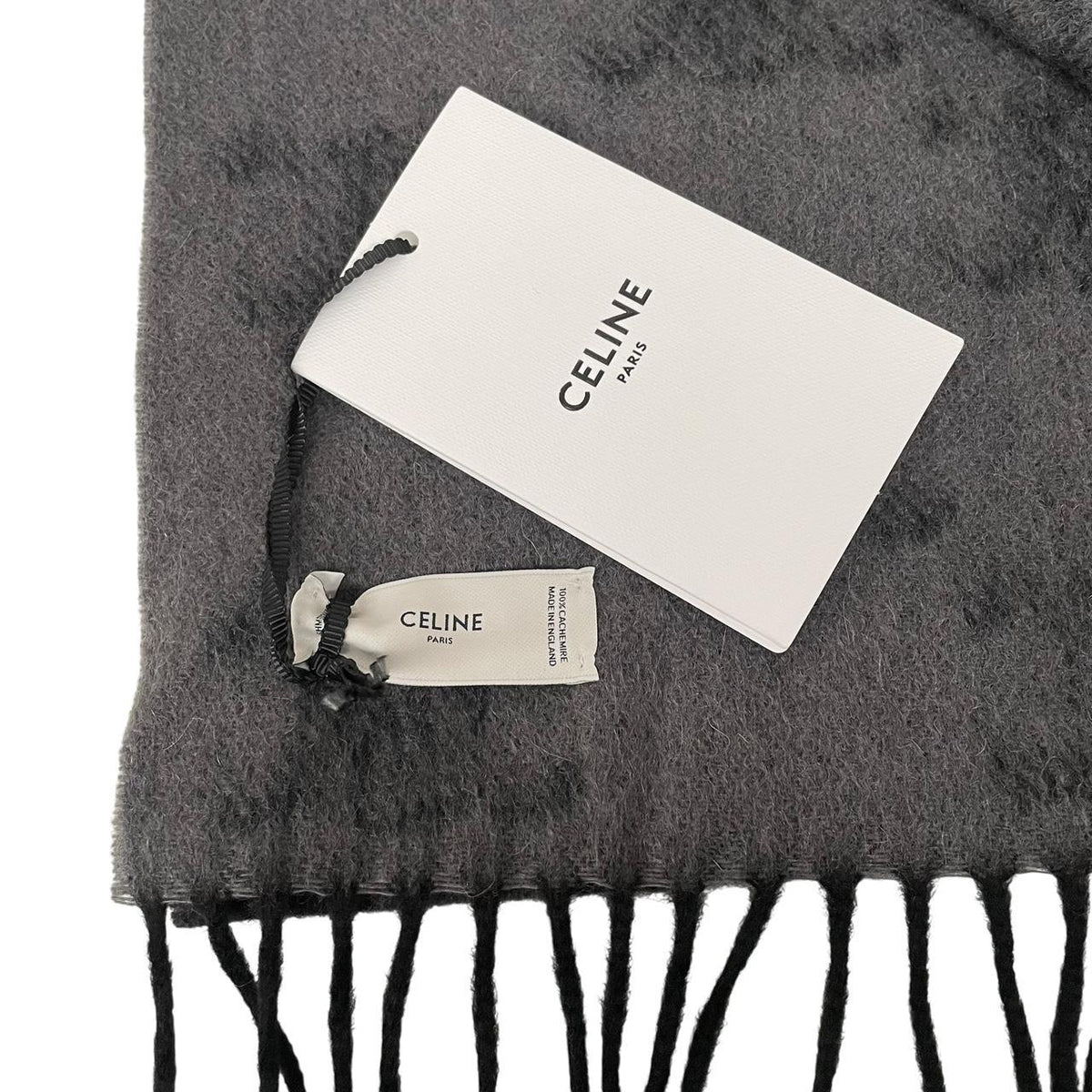 Celine Triomphe Fringed Monogram Cashmere Wool Scarf