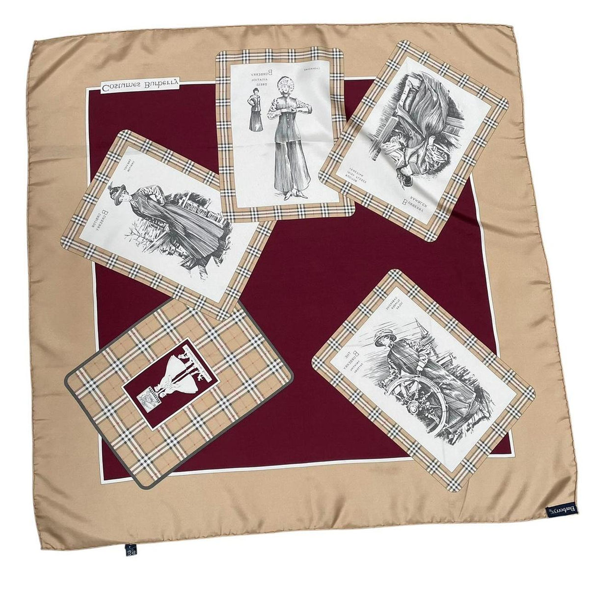 Vintage Burberry Costumes Print Silk Scarf