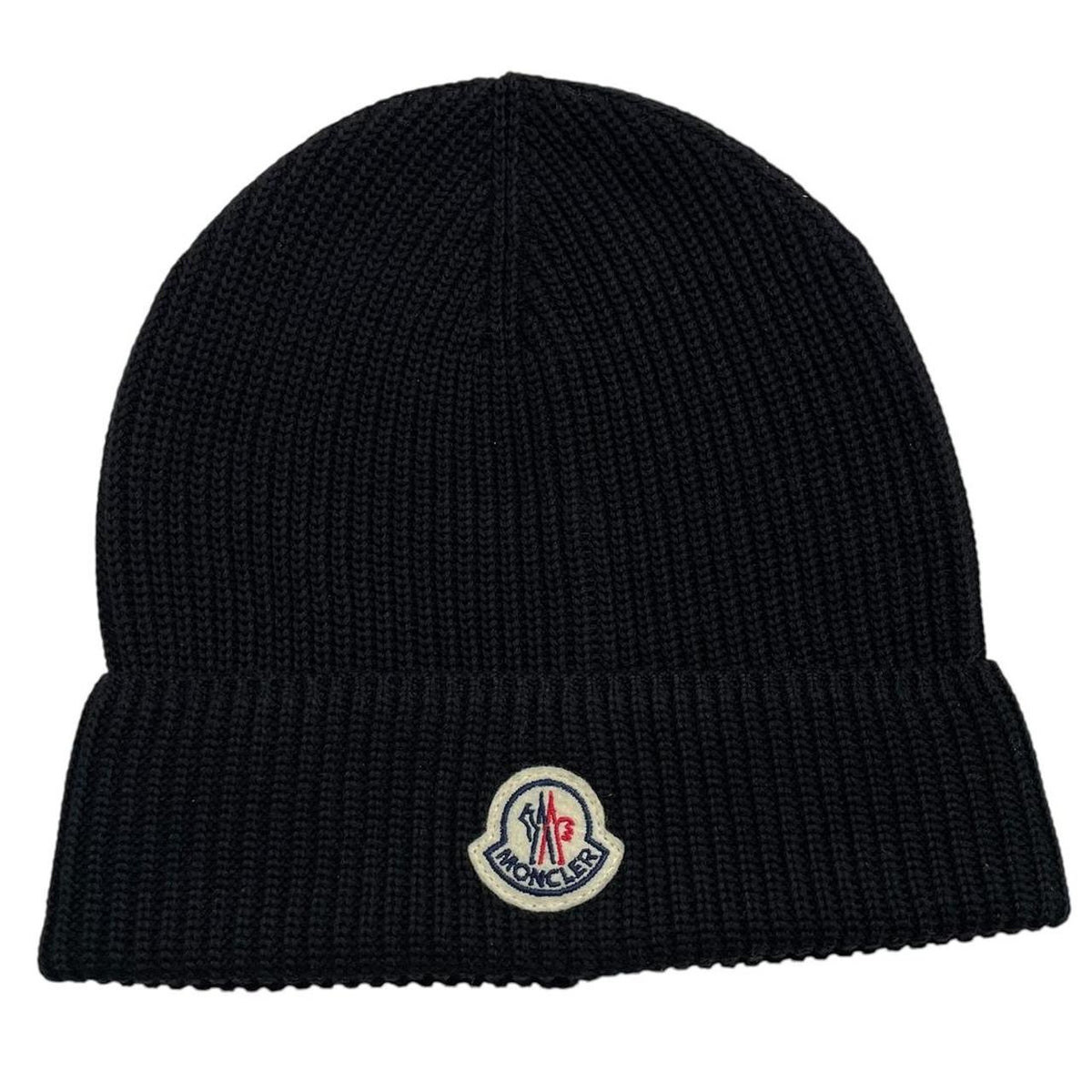 Moncler Ribbed Cotton Knit Logo Beanie Hat