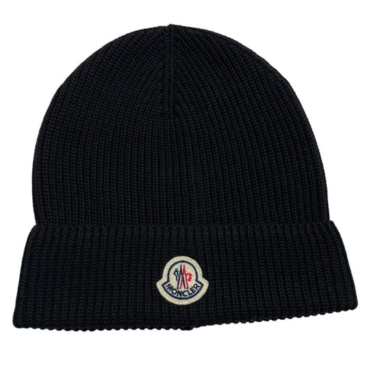 Moncler Ribbed Cotton Knit Logo Beanie Hat