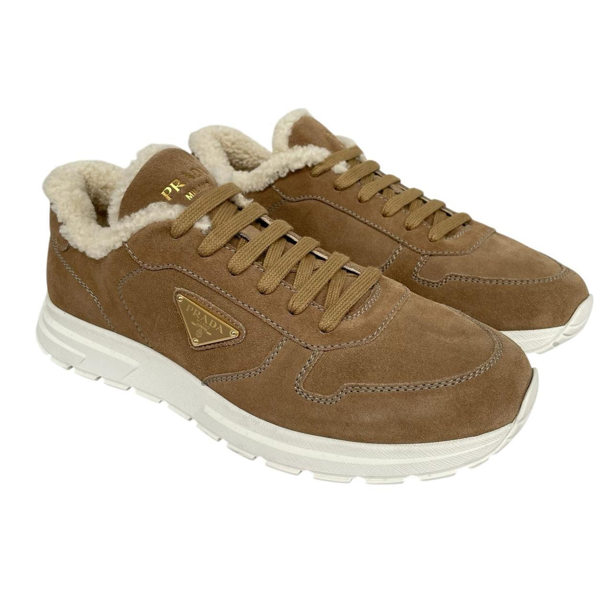 Prada Prax Suede Trainers with Shearling Lining UK 9
