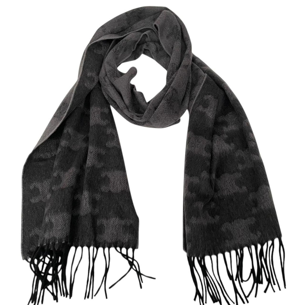 Celine Triomphe Fringed Monogram Cashmere Wool Scarf