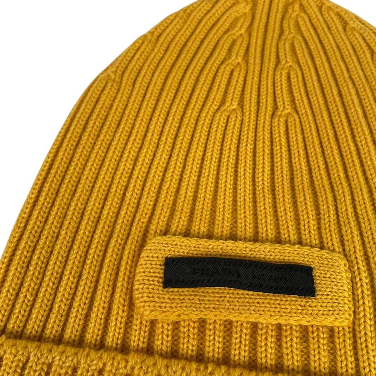 Prada Ribbed Virgin Wool Beanie Hat Medium