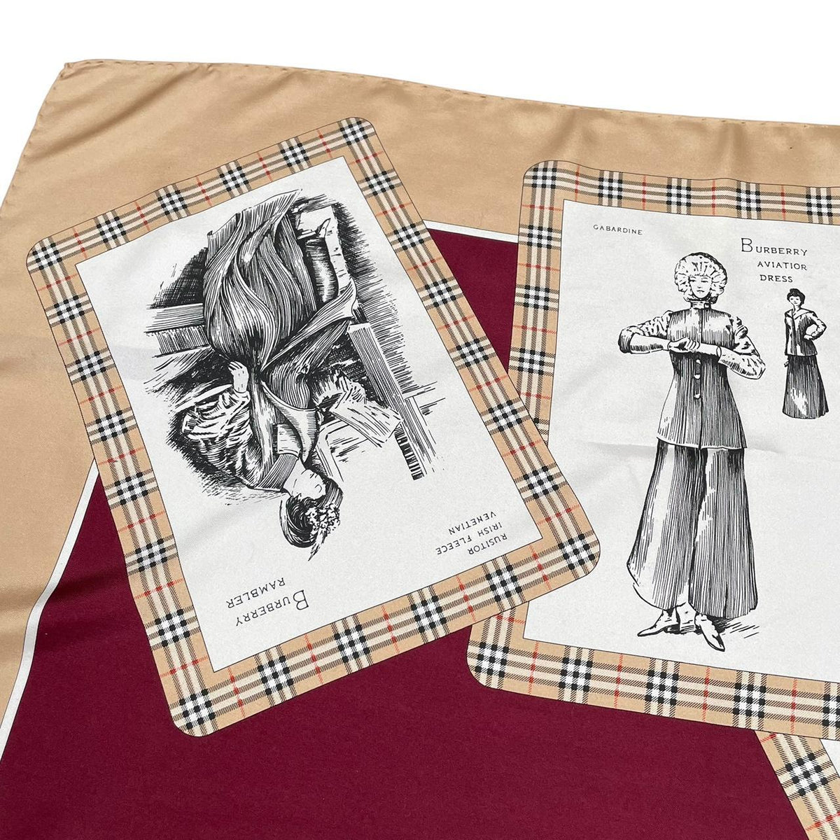 Vintage Burberry Costumes Print Silk Scarf